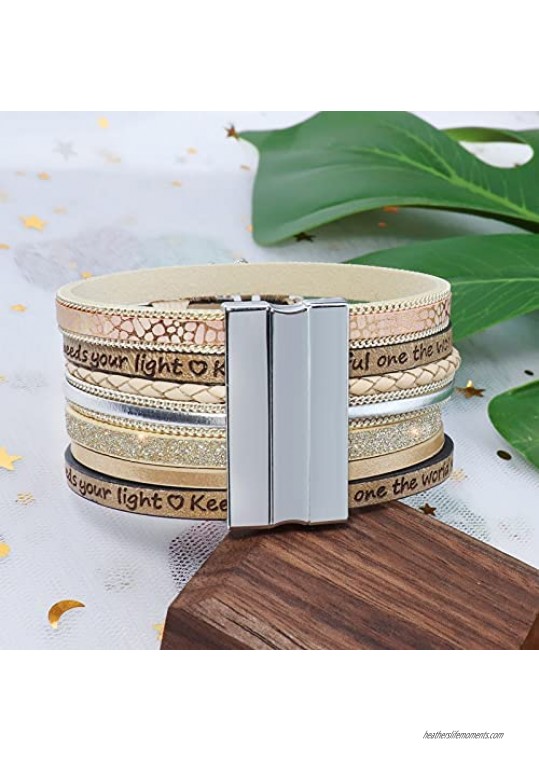 Shareky Birthday Jewelry Leather Wrap Multilayer Bracelet Magnetic Clasp Cuff Bracelet Gifts for Women Girls