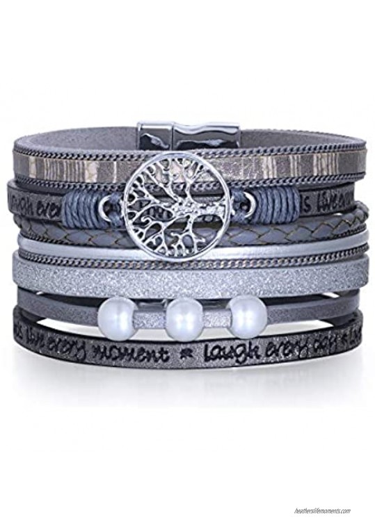SPARKL Wrap Tree of Life Leather Cuff Bracelet Magnetic Multi Strand Wrap Bracelet Jewelry for Women Gifts