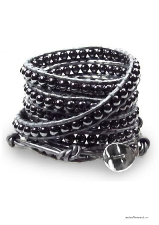 Stunning Selene Hematite Bead Leather Wrap Bracelet 5x Wrap