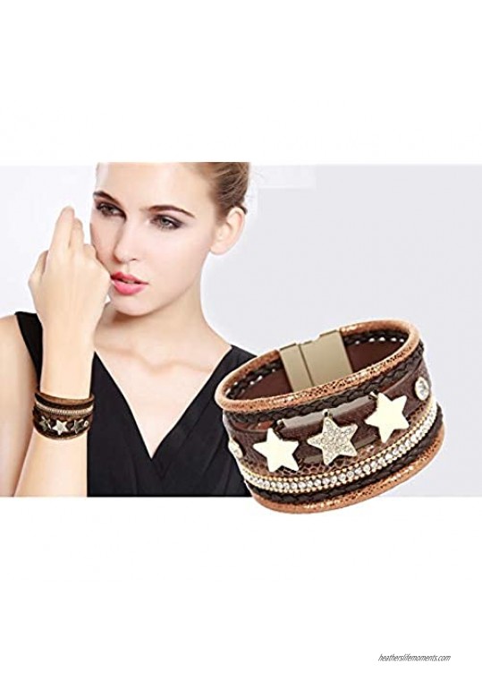 Womens Multi-Layer Leather Wrap Bracelet Bohemian Handmade Wristband Braided Rope Cuff Bangle Bracelets Jewelry for Women Girls Mother