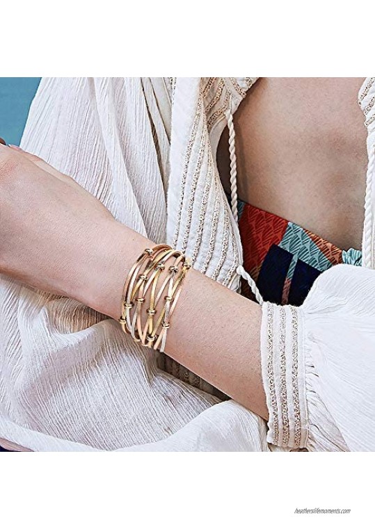 Wovanoo Multilayer Leather Bracelet Handmade Wristband Braided Wrap Cuff Bangle with Magnetic Clasp Gift for Women