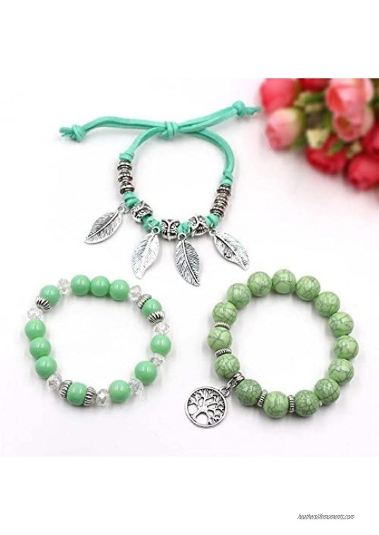 yifgo Fashion Bohemian Multilayer Bead Bracelets Leaves Tree of Life Charm Wrap Bracelet for Women Girls