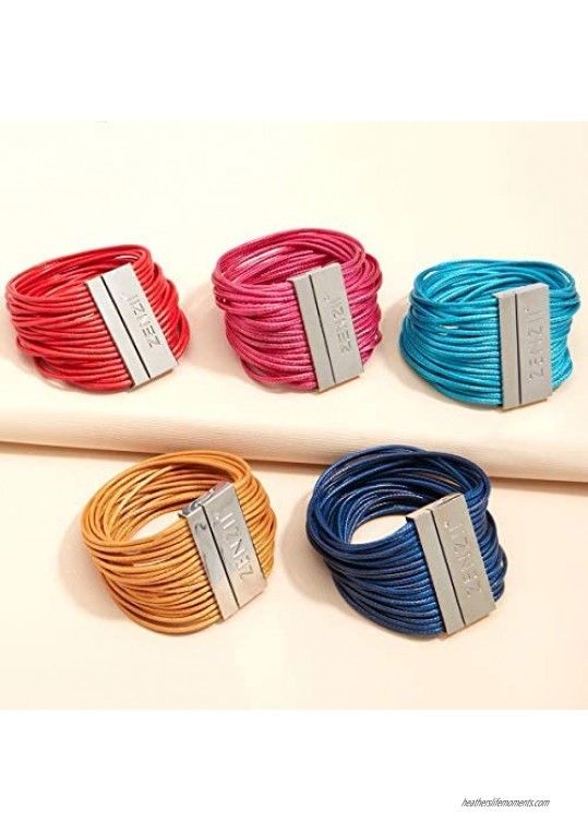 ZENZII Multilayer Bohemian Faux Leather Rope Wrap Bracelet for Women with Magnetic Clasp