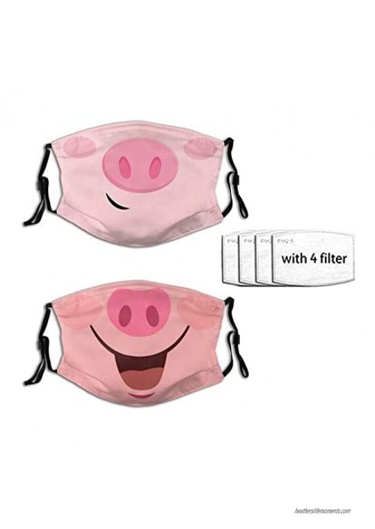 2 PCS Funny Animal Pig Mouth Face Mask for Adults Washable Face Balaclava Reusable Fabric Mask with 4 Filters for Men Women