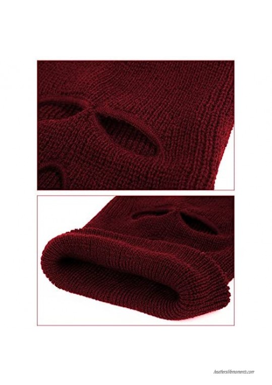3-Hole Knitted Full Face Cover Ski Mask Winter Balaclava Warm Knit Full Face Mask for Outdoor Sports (Wine-Colored Medium)