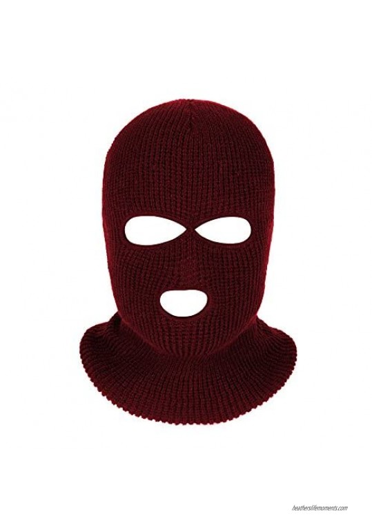 3-Hole Knitted Full Face Cover Ski Mask  Winter Balaclava Warm Knit Full Face Mask for Outdoor Sports (Wine-Colored  Medium)