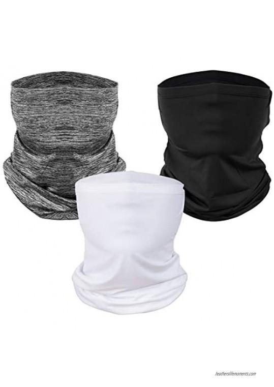 3 Pcs Sun UV Protection Face Mask- Men Summer Lightweight Neck Gaiter Scarf Ice Silk Headwear Cooling Breathable Sun Proof Face Cover with Ear Hook for Outdoor Sport Hiking Running