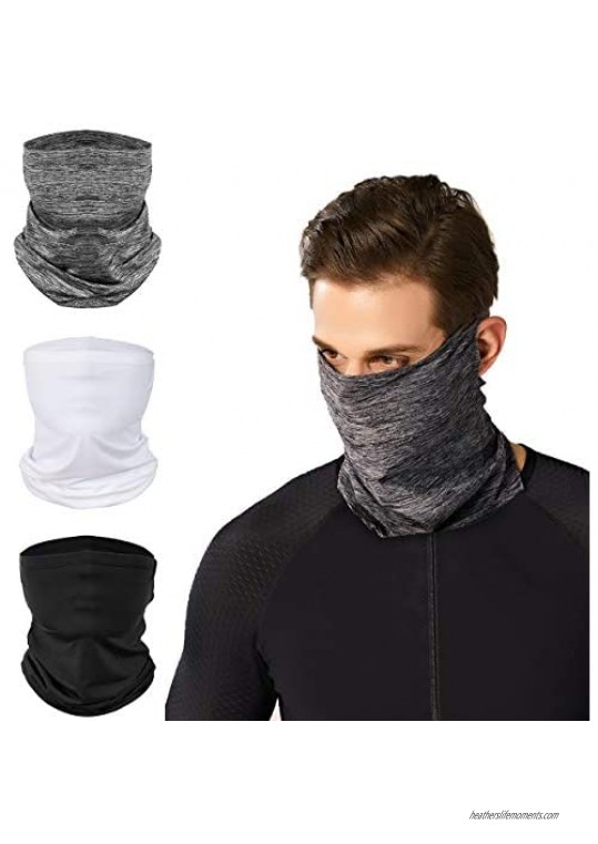 3 Pcs Sun UV Protection Face Mask- Men Summer Lightweight Neck Gaiter Scarf Ice Silk Headwear Cooling Breathable Sun Proof Face Cover with Ear Hook for Outdoor Sport Hiking Running