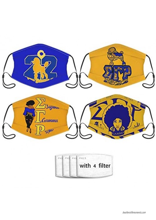 4 Pack Sigma Gamma Rho Face Masks Washable Reusable Cloth Dust Face Cover Scarf with Filters for Men