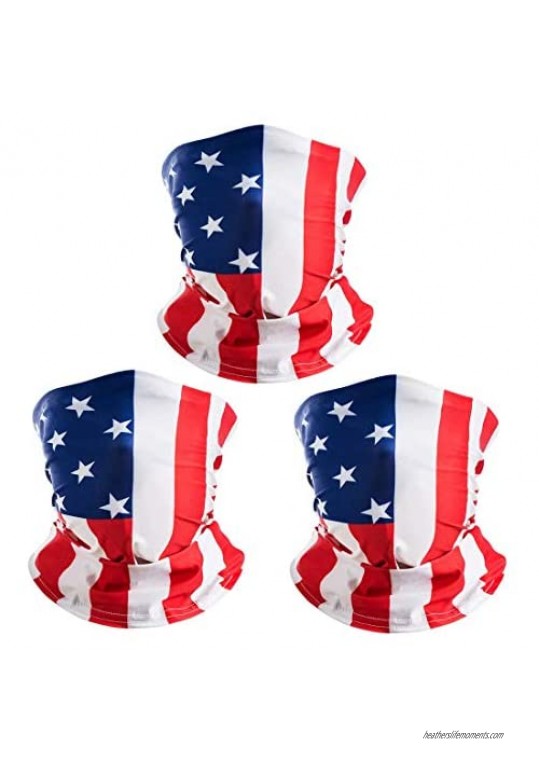 American US Flag Face Bandana Sun UV Dust Protection Reusable Washable Cloth Fabric Tube Scarf Neck Gaiter Breathable Motorcycle Running Hiking Cycling Balaclava Headwear for Men Women-C(3 Pack)