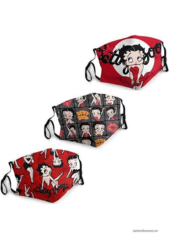 Betty Boop Face Mask Washable 3PC with 6 Filters Mouth Cover Reusable Men's Women's Balaclava Face Cover