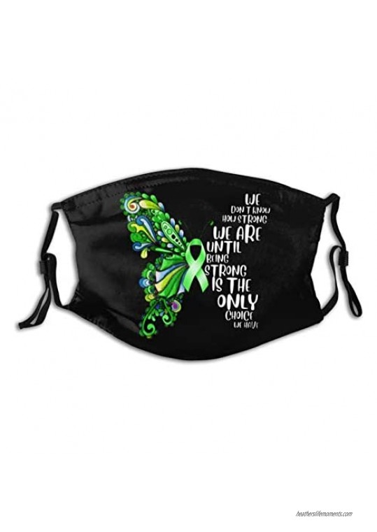 Butterfly Mental Health Ribbon Awareness Face Mask with Pocket Washable Cloth Face Bandanas Balaclava Comfortable Reusable with 2 Pcs Filters