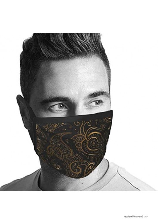 Gold Paisley Beautiful Golden Elegant Vintage Black Light Persian Face Coving Mask Balaclava Washable Outdoor Nose Mouth Cover Fashion for Unisex Men Women