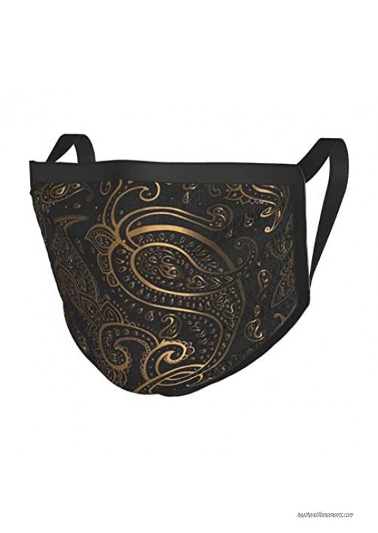 Gold Paisley Beautiful Golden Elegant Vintage Black Light Persian Face Coving Mask Balaclava Washable Outdoor Nose Mouth Cover Fashion for Unisex Men Women