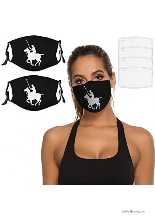 Horse Sports Player 2 Piece Face Masks Set Plus 4 Replaceable Air Filters Washable Reusable Adjustable Black Disposable Cloth Bandanas Scarf For Adults Men Women