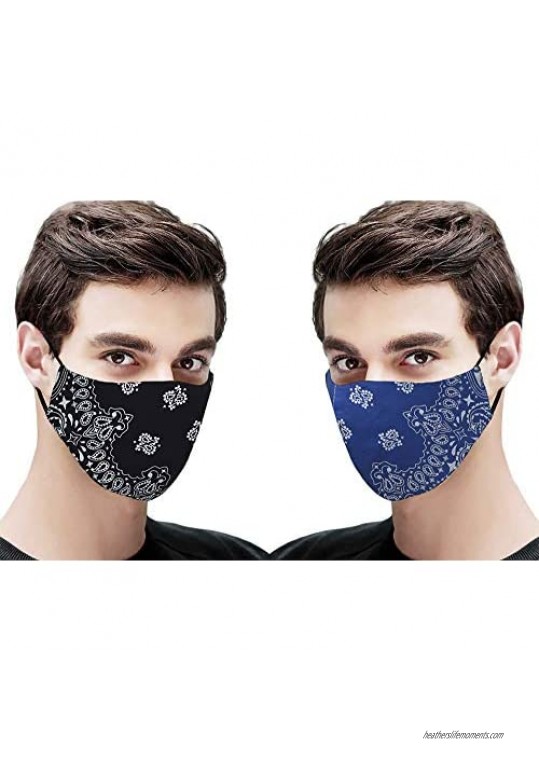 Men Women Face Cover Bandana Neck Gaiter Cotton Fabric Mask Half Face Protective Fashion Black Blue Paisley Balaclava Infinity Scarf Washable Reusable Anti Dust Protection for Gift
