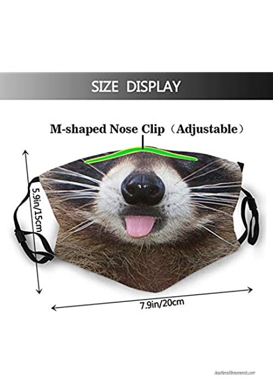 Naughty Raccoon And Its Tongue Face Mask With Filter Pocket Washable Reusable Face Bandanas Balaclava With 2 Pcs Filters