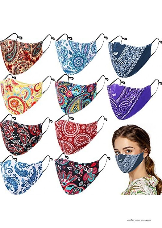 Nuanchu 10 Pieces Washable Reusable Face Coverings Men Women Paisley Face Cover Bandana Cloth Fabric Cover Half Face Protective Accessories
