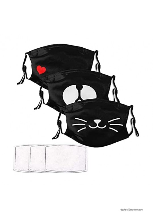 Sunflower Mask 3Pcs Reusable Adjustable Black Fashion Washable Adult Working Out Face Masks ​-6 Filter