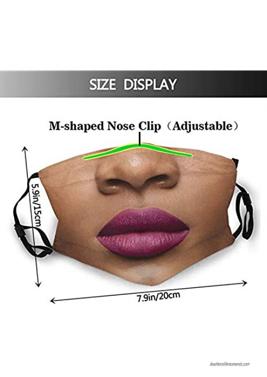 Washable Mask Turban Balaclava Adult Printed Funny Face Realistic Red Lip Lipstick Mask With Two Filters