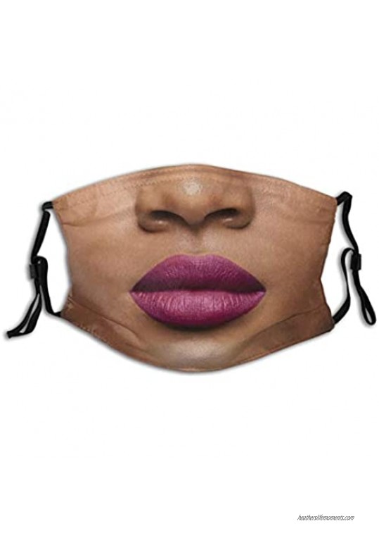 Washable Mask Turban Balaclava Adult Printed Funny Face Realistic Red Lip Lipstick Mask With Two Filters