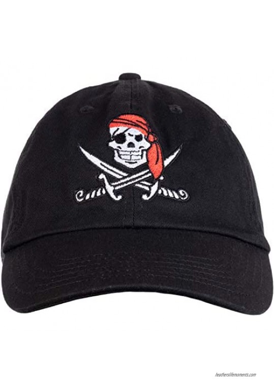 Ann Arbor T-shirt Co. Jolly Roger Pirate Flag | Skull & Crossbones Caribberan Cruise Baseball Boat Cap Dad Hat Black