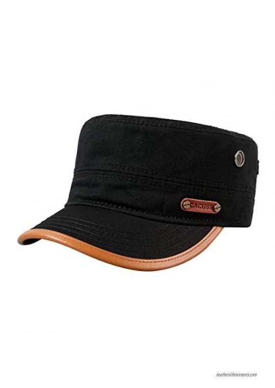 CACUSS Cotton Classic Army Hat Adjustable Mens Caps Military Hat Comfy Cadet Hat Vintage Flat Top Cap Baseball Cap