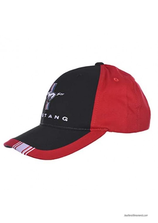 Checkered Flag Men's Ford Mustang Cap Logo Rally Stripe Black & Red Hat