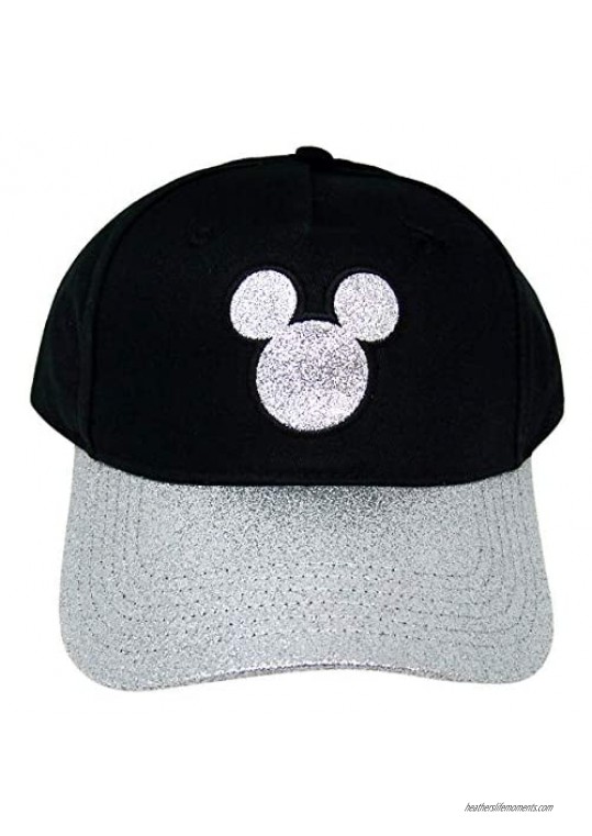 Disney Silver Tone Glitter Mickey Mouse Baseball Cap