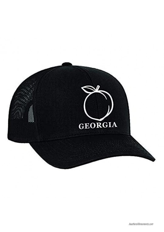 Georgia Peach Trucker Hat Baby Blue Cap with White Mesh and White Embroidery