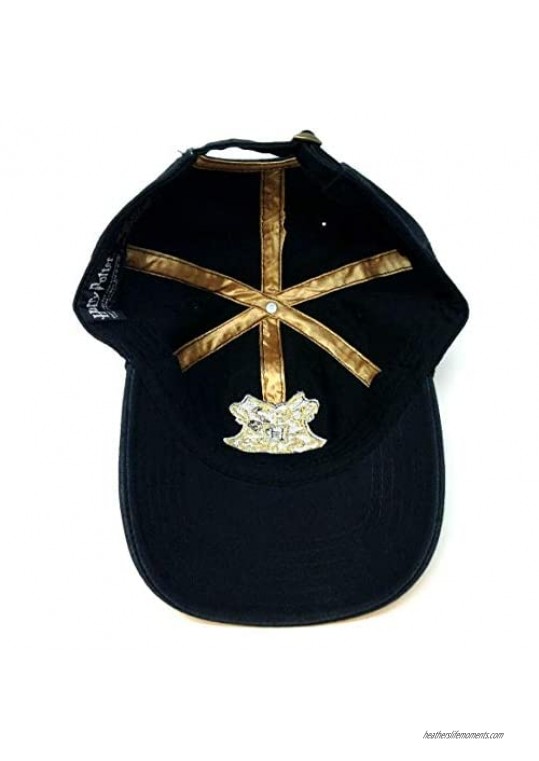 Harry Potter Black Hogwarts Gold Crest Logo Adjustable Curved Bill Slouch Hat