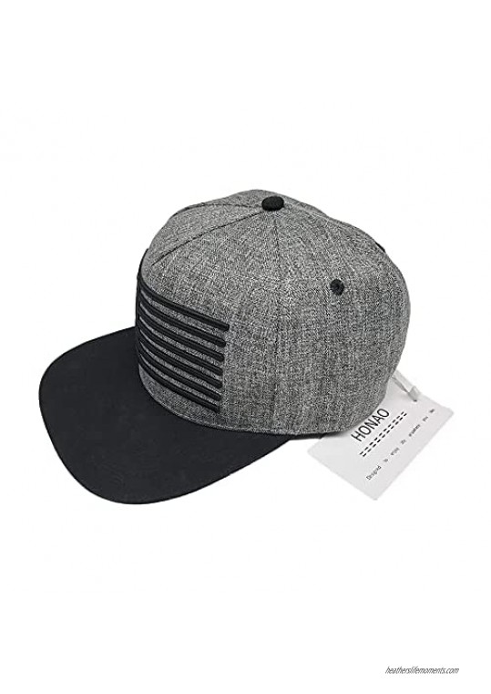 HONAO Baseball Cap American Flag Snapback Hats Unisex Adjustable Trucker Hat Hip Hop Flat Brim Cap Dad Hat Boys Flat Brim hat