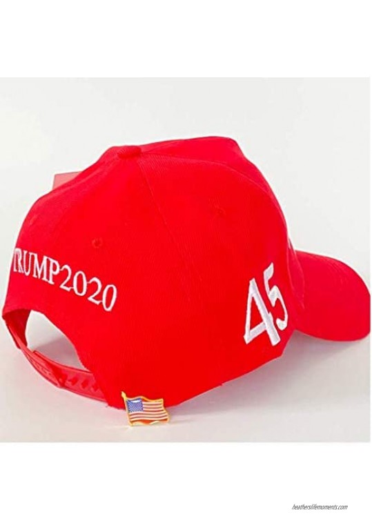 Hyrevue High End Retail Official Donald Trump Hat Keep America Great MAGA Cap 2020 American Flag Pin USA Red Unisex