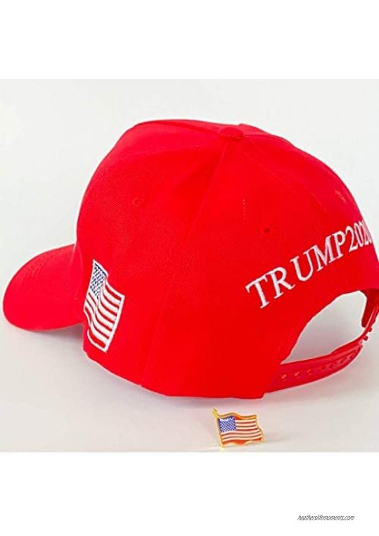 Hyrevue High End Retail Official Donald Trump Hat Keep America Great MAGA Cap 2020 American Flag Pin USA Red Unisex