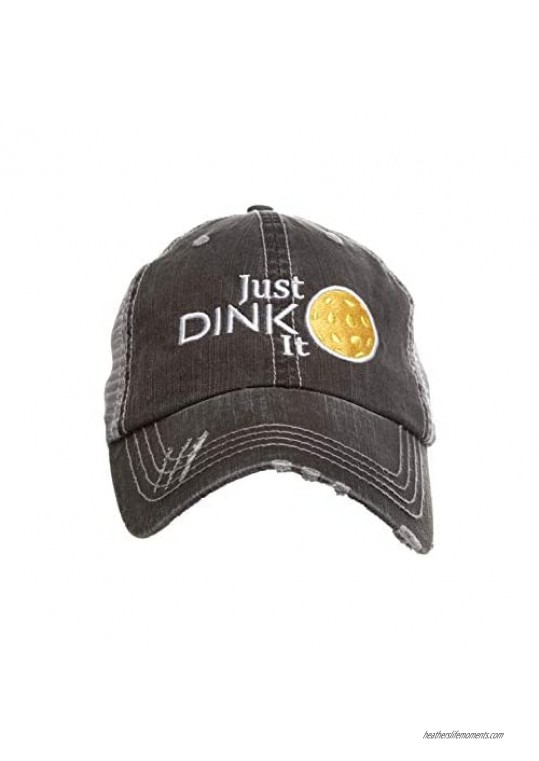 Tennis Addiction- Pickleball- Just Dink It- Fun Pickleball Distressed Trucker Hat Gift Black