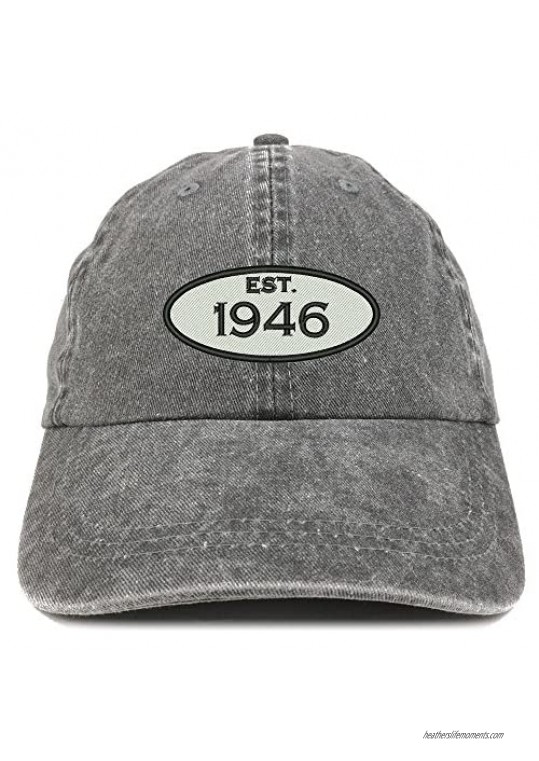 Trendy Apparel Shop Established 1946 Embroidered 75th Birthday Gift Pigment Dyed Washed Cotton Cap