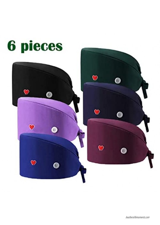 6 Pieces Working Caps with Buttons Gourd-Shaped Sweatband Bouffant Hats Sweatband Adjustable Hats for Women Man Gift