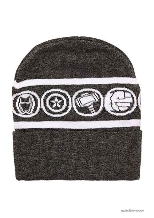 Avengers Logo Cuffed Beanie Cold Weather Hat (Heather Black/White)