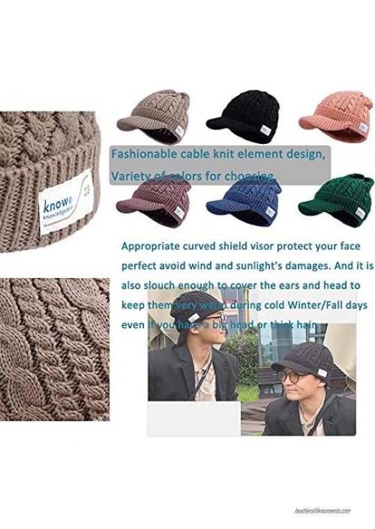 Clape Visor Beanie Cap Men's Outdoor Newsboy Hat Stylish Cable Knitted Cold Weather Winter Hat Outdoor Sport Skull Ski Cap