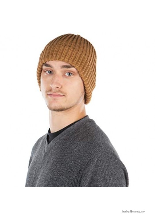Funky Junque Mens Beanie Solid Ribbed Cable Knit Soft Stretch Hat Warm Skull Cap