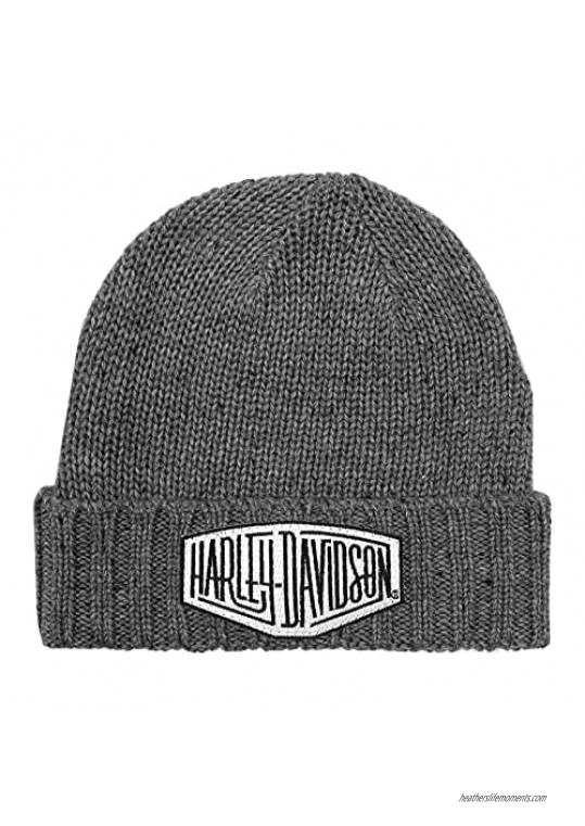 Harley-Davidson Mens Concrete Lightning Patch Heavy Ribbed Cuff Beanie Hat  Gray