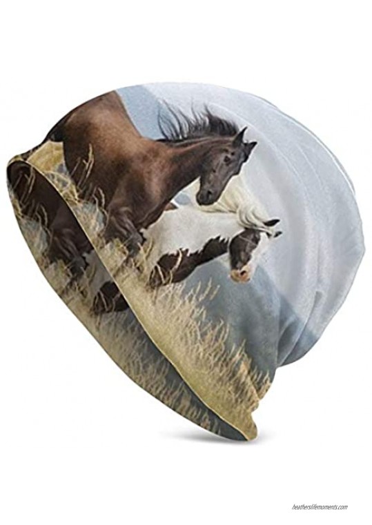 ~ Horses Running Art Print Women Men Warm Beanie Hats Hip-hop Hat Stretch Slouchy Baggy Skull Cap.