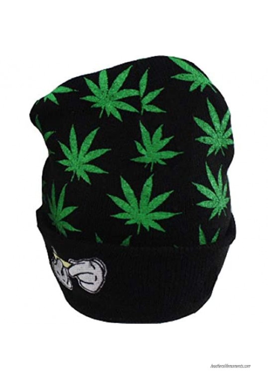 IZUS Marijuana Weed Cuff Beanie-Hat - Knit Winter Hat for Women Men