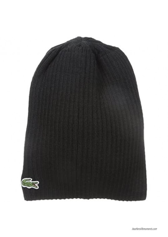 Lacoste Mens Classic Wool Ribbed Knit Beanie