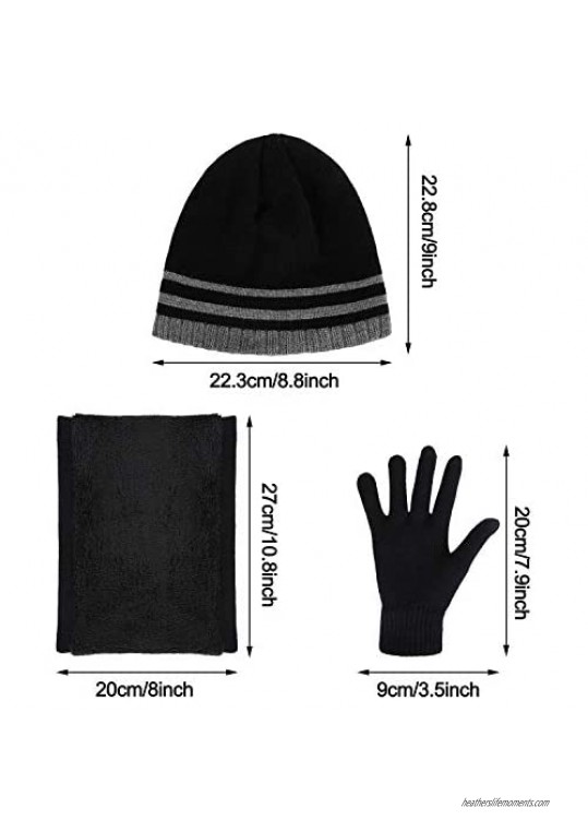 Men's Winter Beanie Hat Warm Knitted Scarf and Touch Screen Gloves Set 3 Pieces
