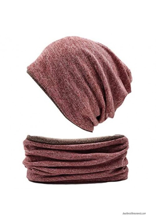 Mens Womens Reversible Slouchy Beanie Hat Scarf Chemo Cap Headwear Set of 2/3