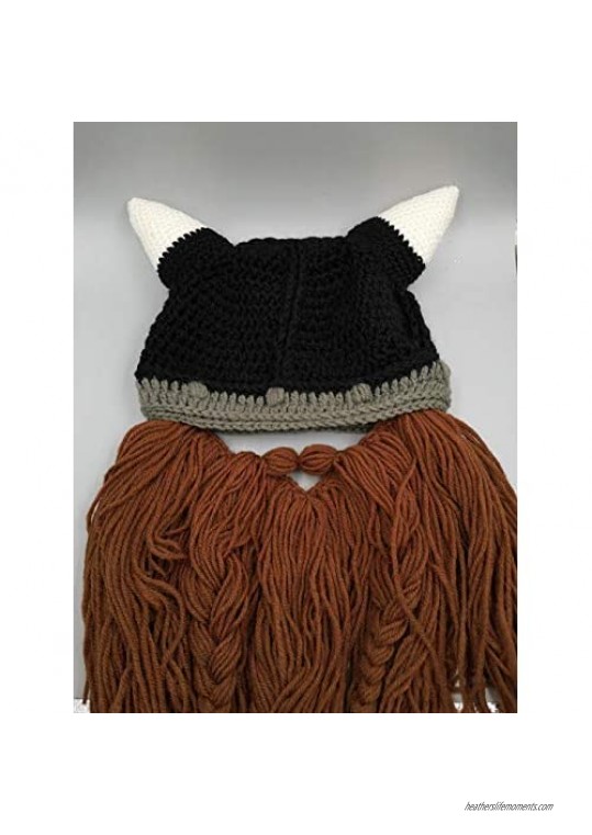 MerryJuly Men's Head Barbarian Vagabond Beanie Original Foldaway Beard Hats Viking Horns Bearded Caps