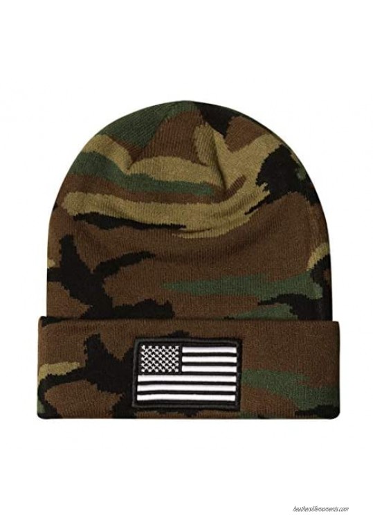 MIRMARU Men’s US American Flag Embroidered Folded Cuff Skull Beanie Cap – Comfortable Stretchy Warm and Cozy Winter Hat