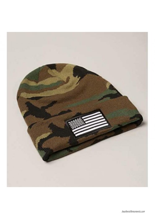 MIRMARU Men’s US American Flag Embroidered Folded Cuff Skull Beanie Cap – Comfortable Stretchy Warm and Cozy Winter Hat