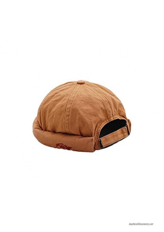 Mongous Mens Brimless Adjustable Docker Hat Beanie Retro Cotton No Bill Visor Cap
